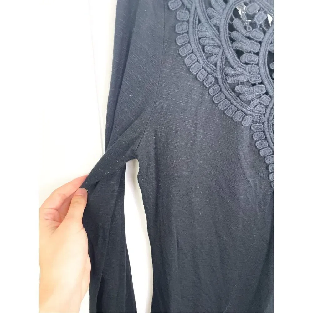 Anthropologie Meadow Rue Bobbin Crochet Lace Long Sleeve Black Top‎ Size Small